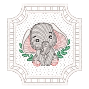 Matriz de bordado Elefante em Moldura (Pontos Leves e Richelieu)