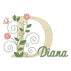 Letra D com Arranjo Floral e Nome