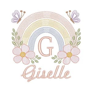 Letter G Alphabet in Rainbow with Flowers (Quick Stitch)