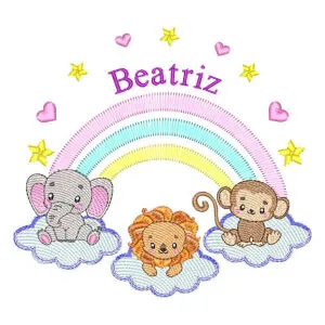 Matriz de bordado Animais com Nome e Arco-Íris (Pontos Leves) Matriz de bordado Animais com Nome e Arco-Íris (Pontos Leves)