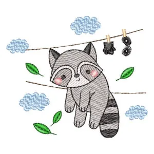 Matriz de bordado Guaxinim no Varal (Pontos Leves) Matriz de bordado Guaxinim no Varal (Pontos Leves)