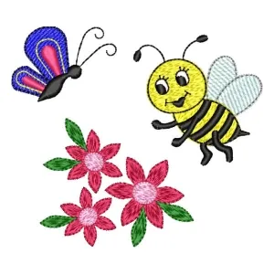 Matriz de bordado Abelha e Borboleta com Flores Matriz de bordado Abelha e Borboleta com Flores