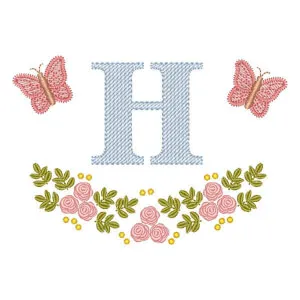 Matriz de bordado Monograma Florais e Borboletas Letra H Matriz de bordado Monograma Florais e Borboletas Letra H