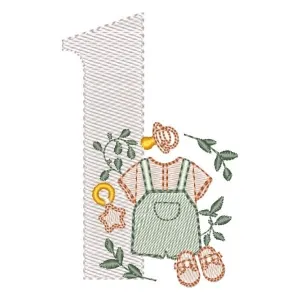 Matriz de bordado Monograma Roupinha Menino Número 1 Matriz de bordado Monograma Roupinha Menino Número 1