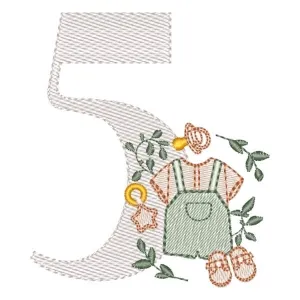 Matriz de bordado Monograma Roupinha Menino Número 5 Matriz de bordado Monograma Roupinha Menino Número 5