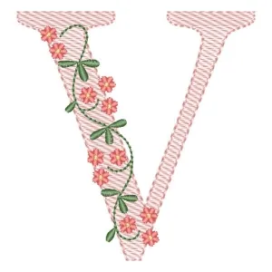 Matriz de bordado Alfabeto com Flores Letra V (Pontos Leves) Matriz de bordado Alfabeto com Flores Letra V (Pontos Leves)