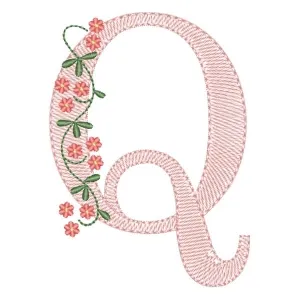 Matriz de bordado Alfabeto com Flores Letra Q (Pontos Leves) Matriz de bordado Alfabeto com Flores Letra Q (Pontos Leves)