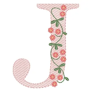 Matriz de bordado Alfabeto com Flores Letra J (Pontos Leves) Matriz de bordado Alfabeto com Flores Letra J (Pontos Leves)