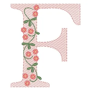 Matriz de bordado Alfabeto com Flores Letra F (Pontos Leves) Matriz de bordado Alfabeto com Flores Letra F (Pontos Leves)