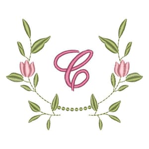 Matriz de bordado Moldura Ramo Floral com inicial Matriz de bordado Moldura Ramo Floral com inicial