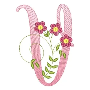 Matriz de bordado alfabeto floral letra v Matriz de bordado alfabeto floral letra v