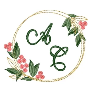 Matriz de bordado Ramos florais - Moldura duas letras Matriz de bordado Ramos florais - Moldura duas letras