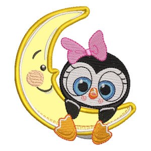 Penguin and Moon (Applique) Embroidery Design
