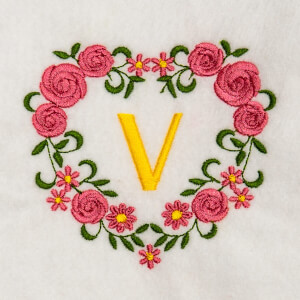Flower Monogram V Embroidery Design
