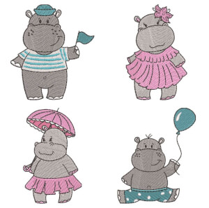 Hippos embroidery design pack