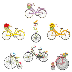 Decorative Bicycles Embroidery Design Pack