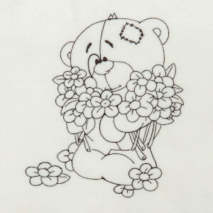 Teddy Bear with Flowers Embroidery Design