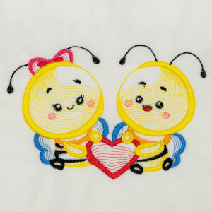 Bees in Love (Rippled) Embroidery Design