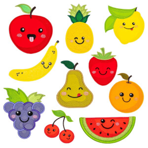 Happy Fruits in Applique Embroidery Design Pack