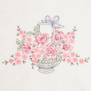 Basket with Flowers Contours Embroidery Design