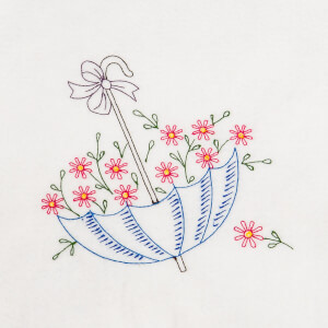 Umbrella With Flowers Contourns Embroidery Design