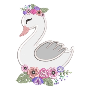 Swan with Flowers (Applique) Embroidery Design