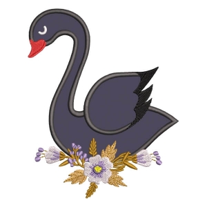 Black Swan with Flowers (Applique) Embroidery Design