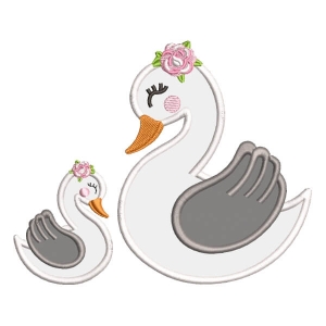 Swan with Flowers (Applique) Embroidery Design