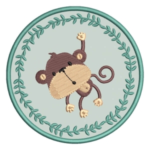 Monkey in Wreath (Applique) Embroidery Design