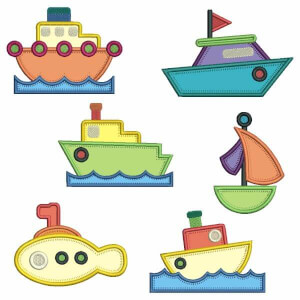 Boats in Aplique Embroidery Design Pack
