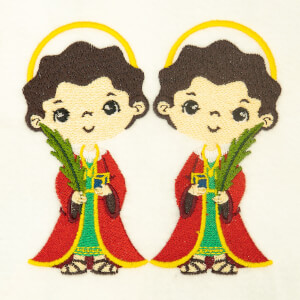 Cute Saints Cosmas and Damian Embroidery Design