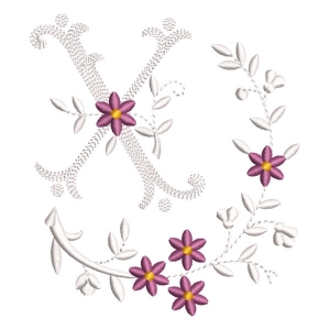 Flower Monogram Letter X Embroidery Design