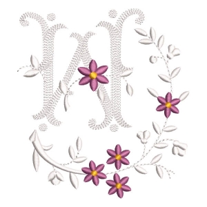 Flower Monogram Letter W Embroidery Design