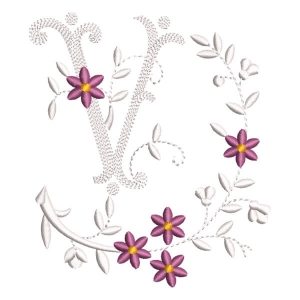 Flower Monogram Letter V Embroidery Design
