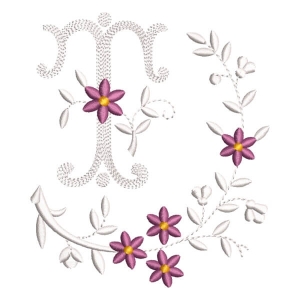 Flower Monogram Letter T Embroidery Design