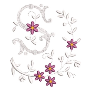 Flower Monogram Letter S Embroidery Design