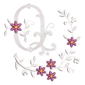 Flower Monogram Letter Q Embroidery Design