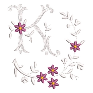 Flower Monogram Letter K Embroidery Design