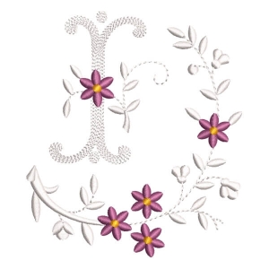 Flower Monogram Letter I Embroidery Design