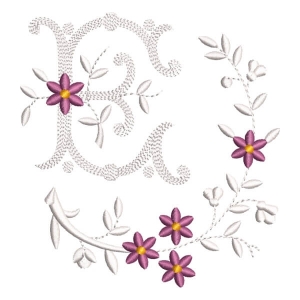Flower Monogram Letter E Embroidery Design