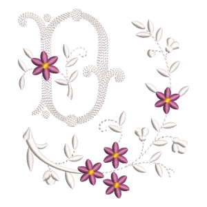 Flower Monogram Letter D Embroidery Design