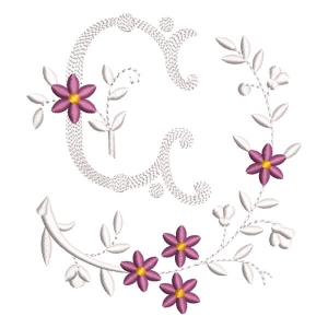 Flower Monogram Letter C Embroidery Design