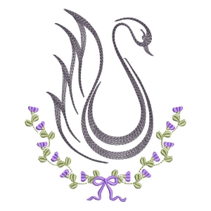 Swan with Flower Branch Embroidery Design