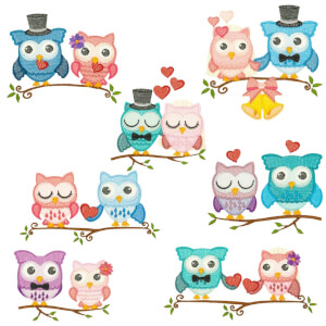 Romantic Owls Embroidery Design Pack