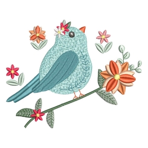 Bird with Flower Embroidery Design