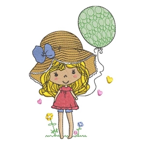 Girl with Balloon Embroidery Design