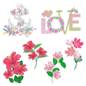 Fashion Flowers Embroidery Design Pack