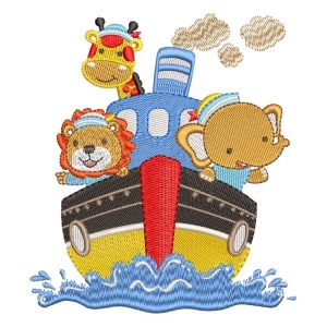 Safari Animals in the Sea Embroidery Design