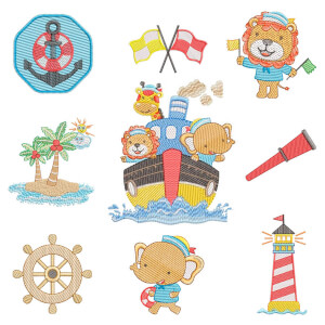 Safari in the Sea Embroidery Design Pack (Quick Stich)