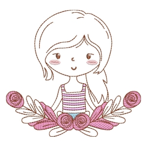 (Quick Stitch) Girl with flowers Embroidery Design